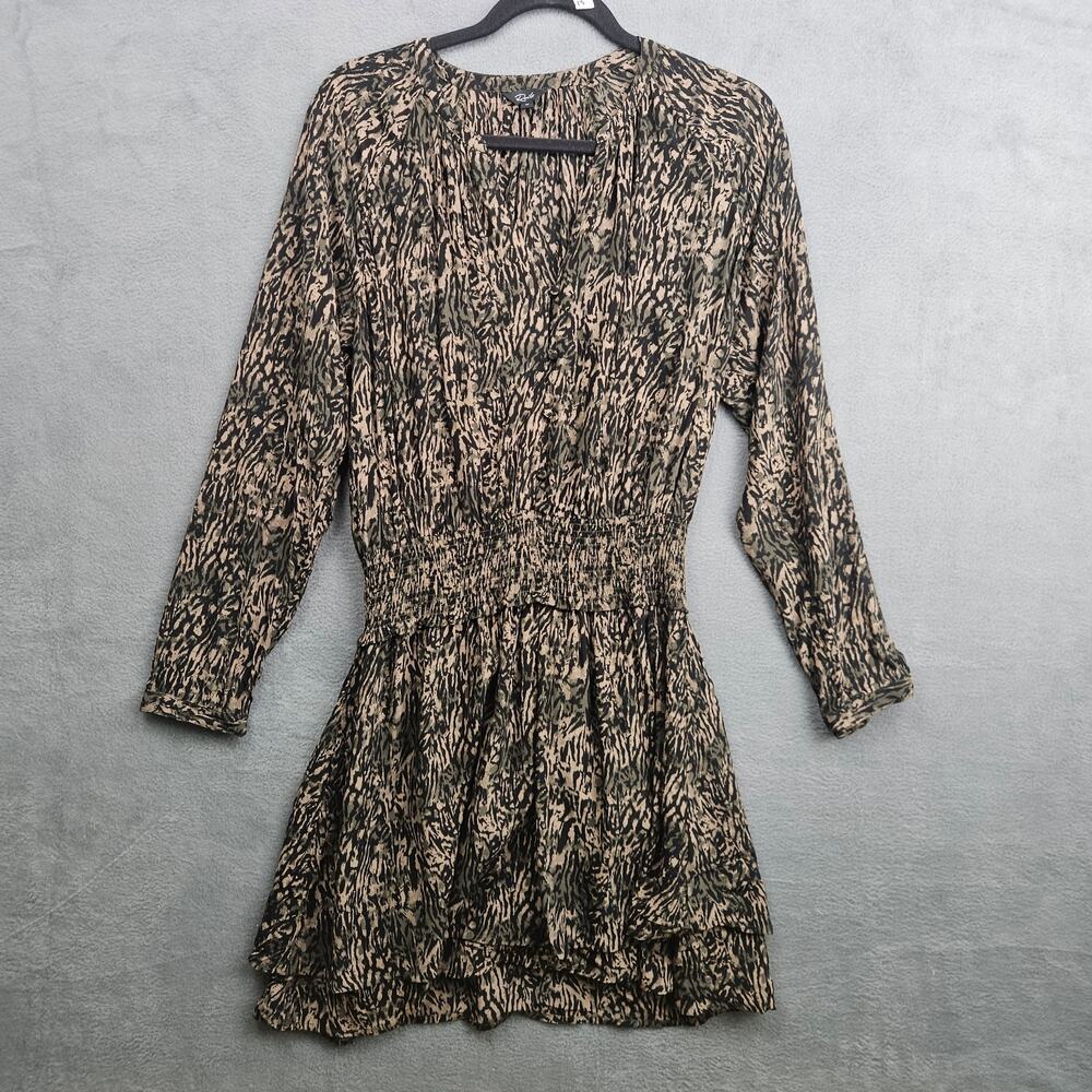 Rails Long Sleeve Jasmine Dress in Olive Static Smocked Waist Size Medium